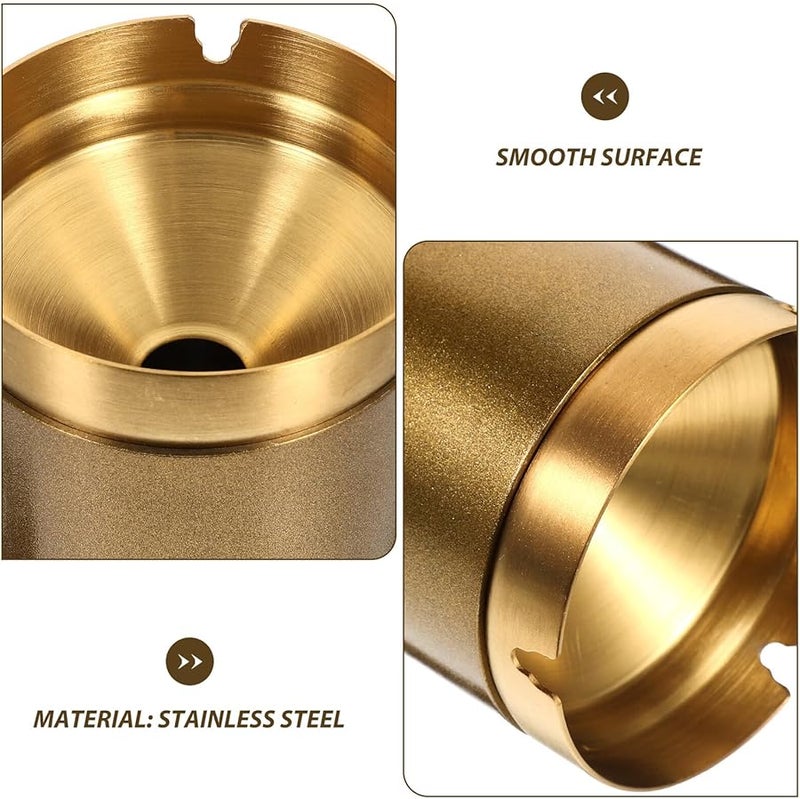 Stainless Steel Windproof Smokeless Ashtray With Cover For Indoor Use Gold - Image 4